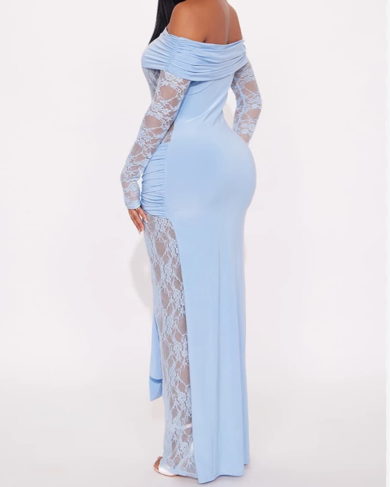 Baby Blue Lace Overlay Maxi Dress - Image 3