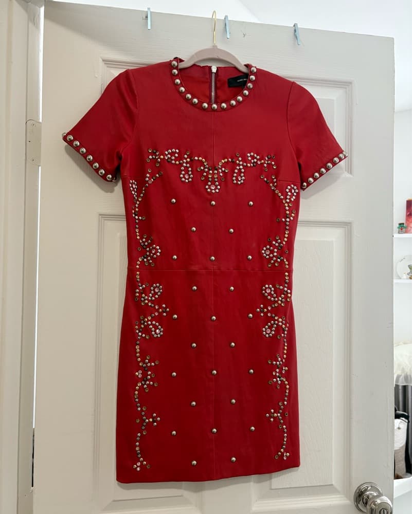red leather studded mini dress - Image 2