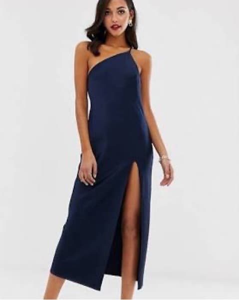 Sleek Navy One-Shoulder Midi Dress - Image 1