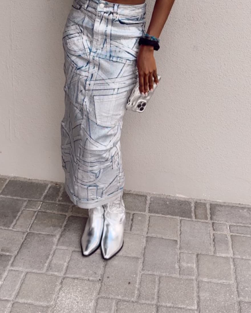 Akira Demin Patchwork Midi Skirt  - Image 1