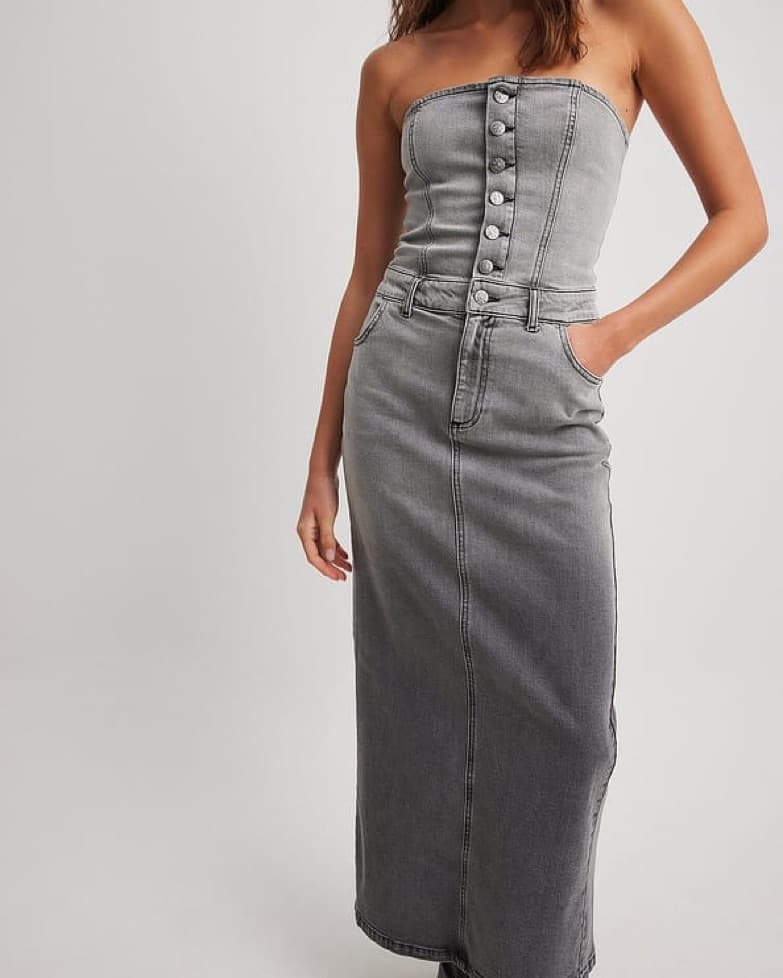 Chic Denim Strapless Maxi Dress - Image 3