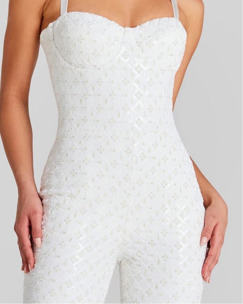 White Sequin Nadine Merabi Jumpsuit - Image 1
