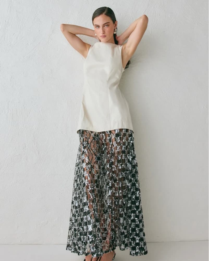 Cream and Sequin drop waist maxi dress - Image 1