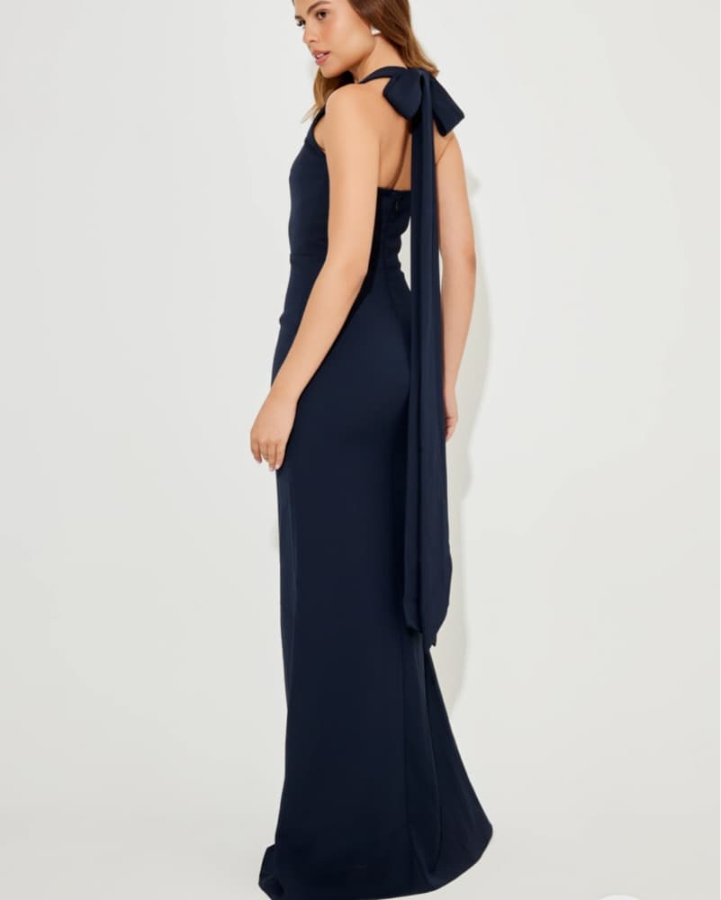 Elegant Navy Blue Halter Gown - Image 2