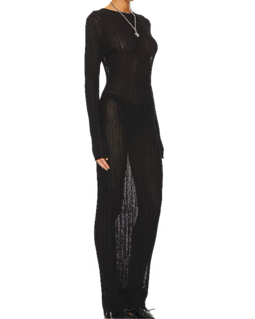 Black Sheer Sexy Long Sleeve Maxi - Image 3