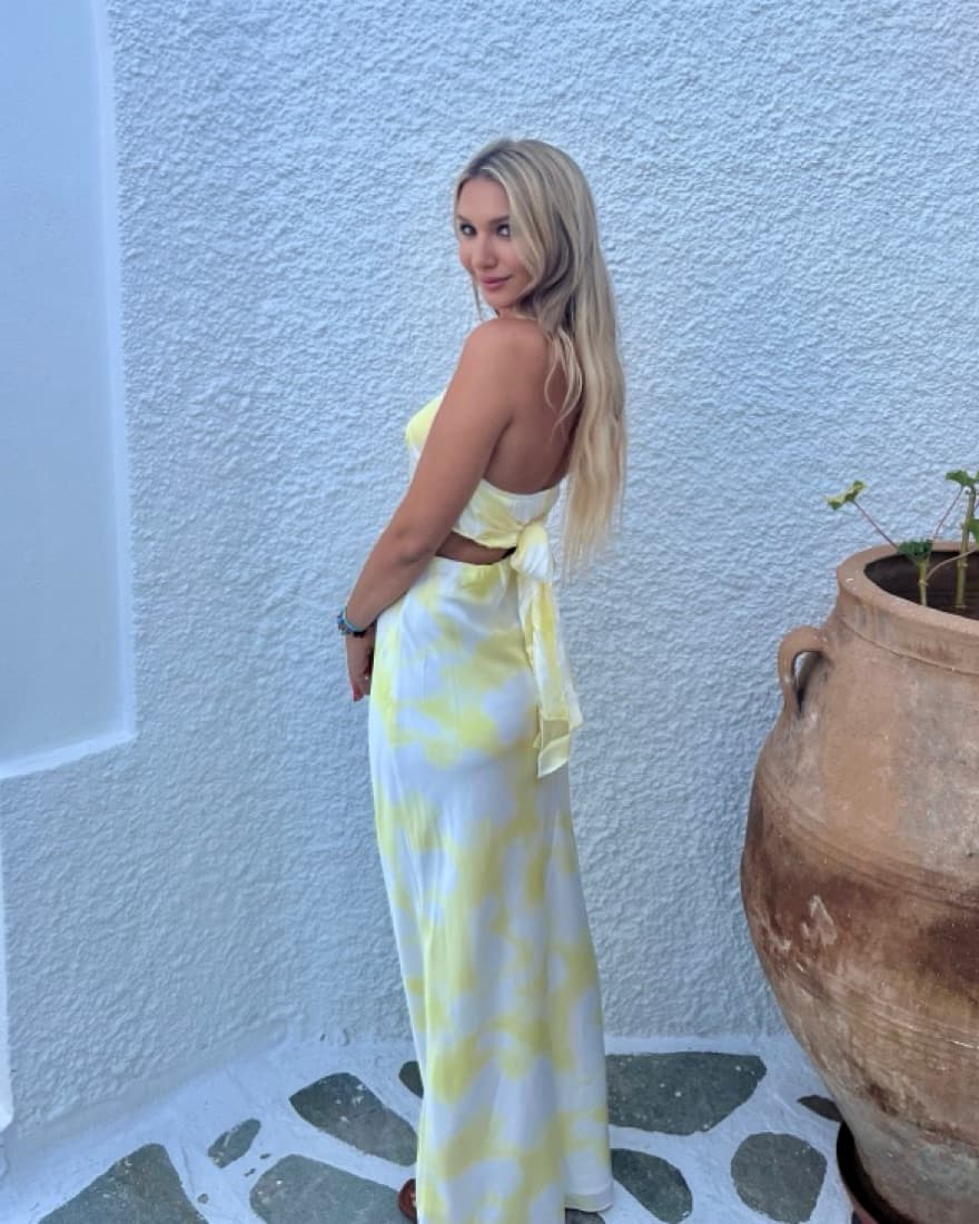 White & Yellow Two Piece Silk Set - Image 1