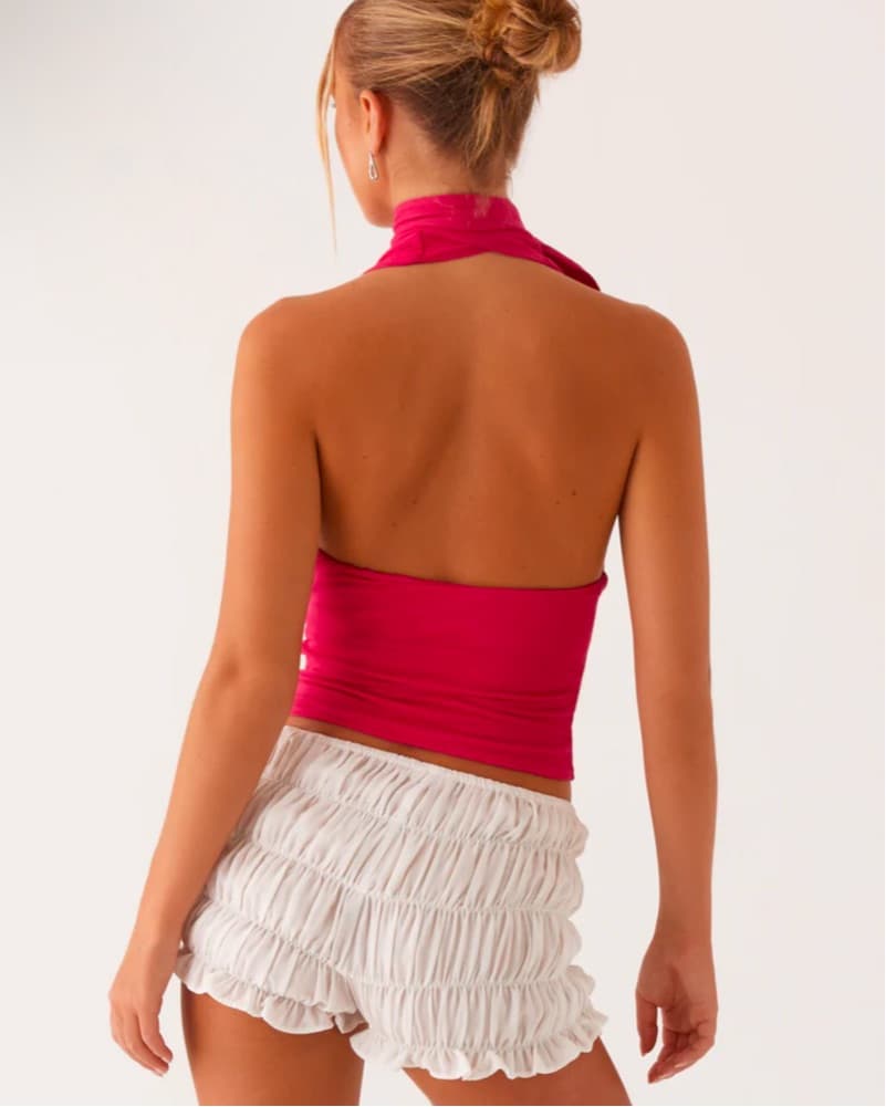 Vibrant Red Halter Crop Top - Image 3