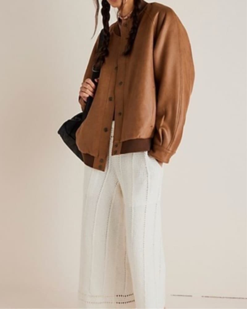 Tan Vegan Suede Bomber Jacket - Image 3
