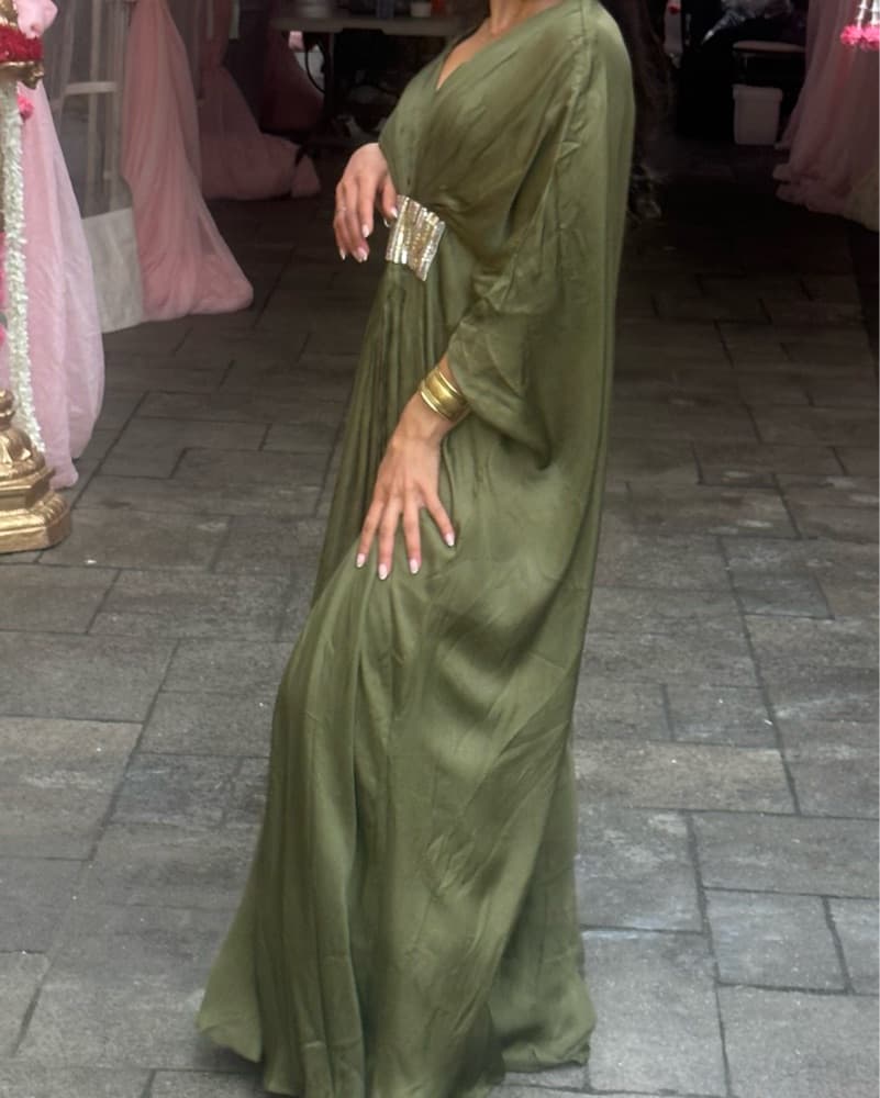 Elegant Olive Green Maxi - Kaftan - Image 2