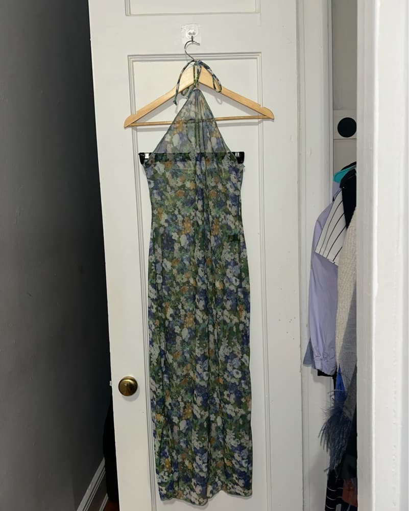 Sheer Floral Halter Maxi Dress - Image 1