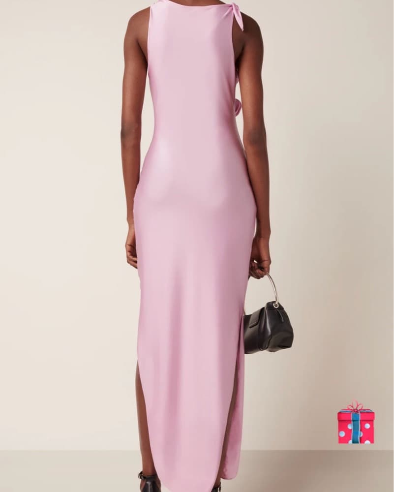 Elegant Pink Satin Maxi Dress - Image 3