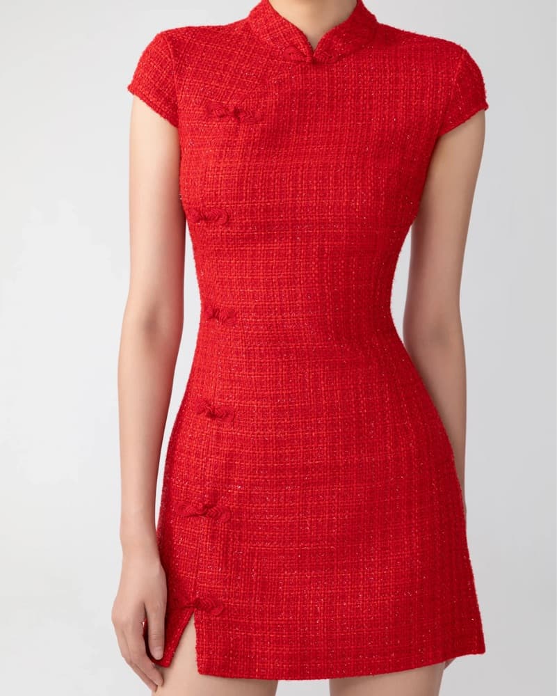 Sau Lee Captivating Red Tweed Mini Dress - Image 2