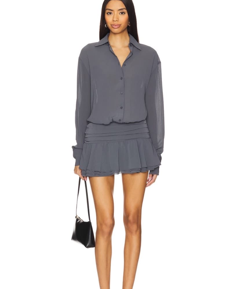 Chic Grey Ruffle Mini Dress - Image 1