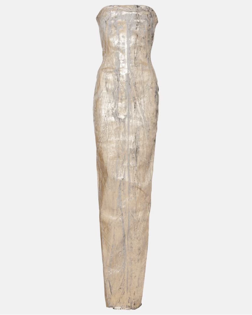 Rick Owens Coated Denim Bustier Gown - Image 1