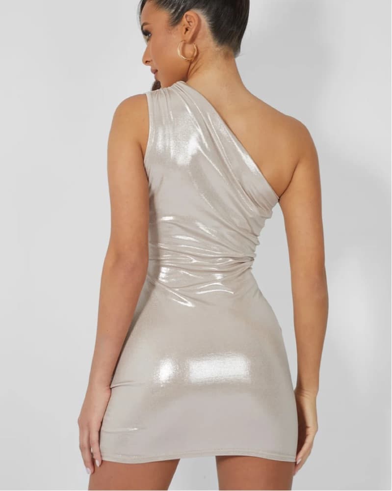 Shimmering One-Shoulder Mini Dress - Image 2