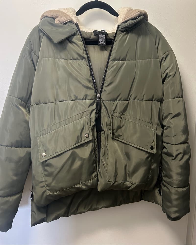 Sherpa Olive Puffer Jacket - Image 2