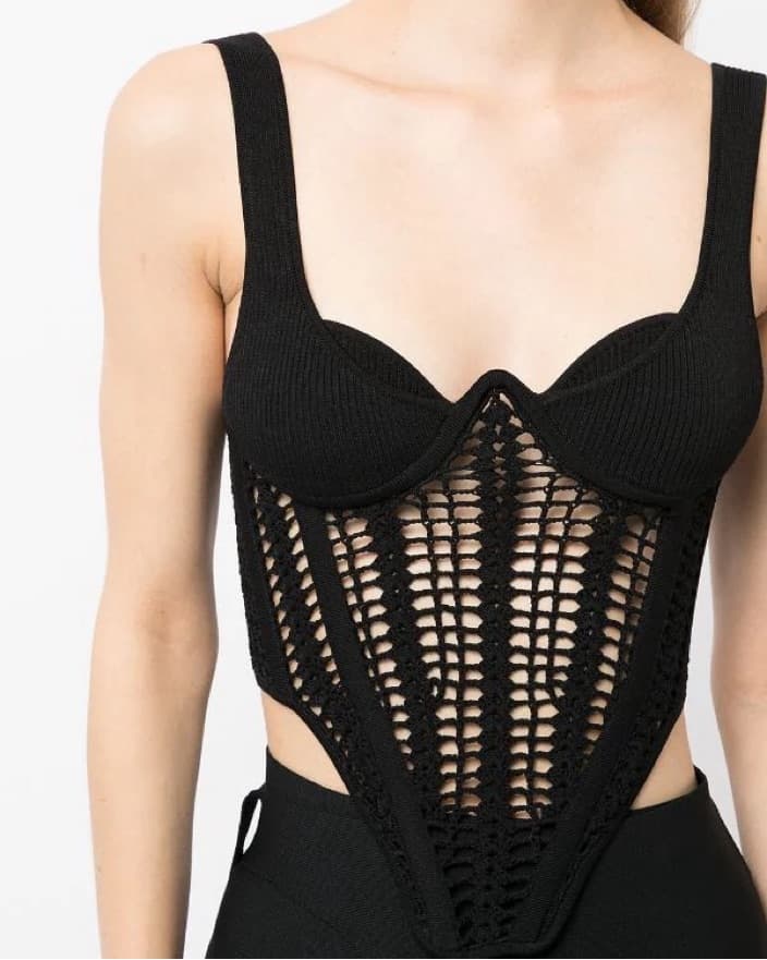 DION LEE Crochet Corset Top Black - Image 3