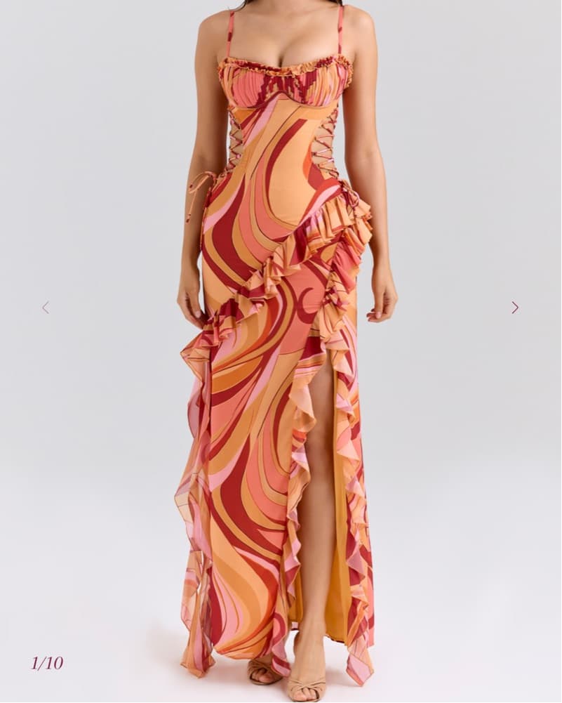 House Of CB Sunset Swirl Ruffle Dress - Image 1