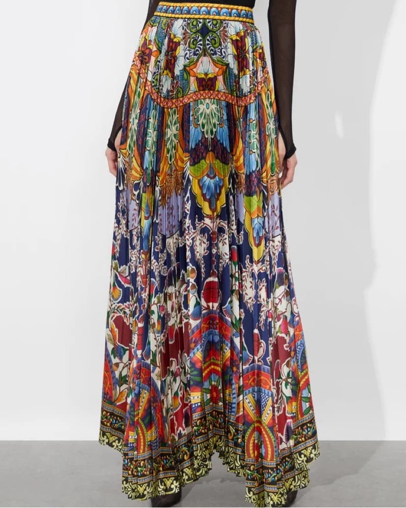Alice + Olivia Multicolor Baroque Print Pleated Maxi Skirt | Vacation skirt, brunch, graduation - Image 1