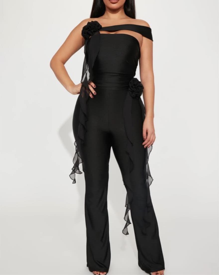 Black Jumpsuit With Roses - Image 1