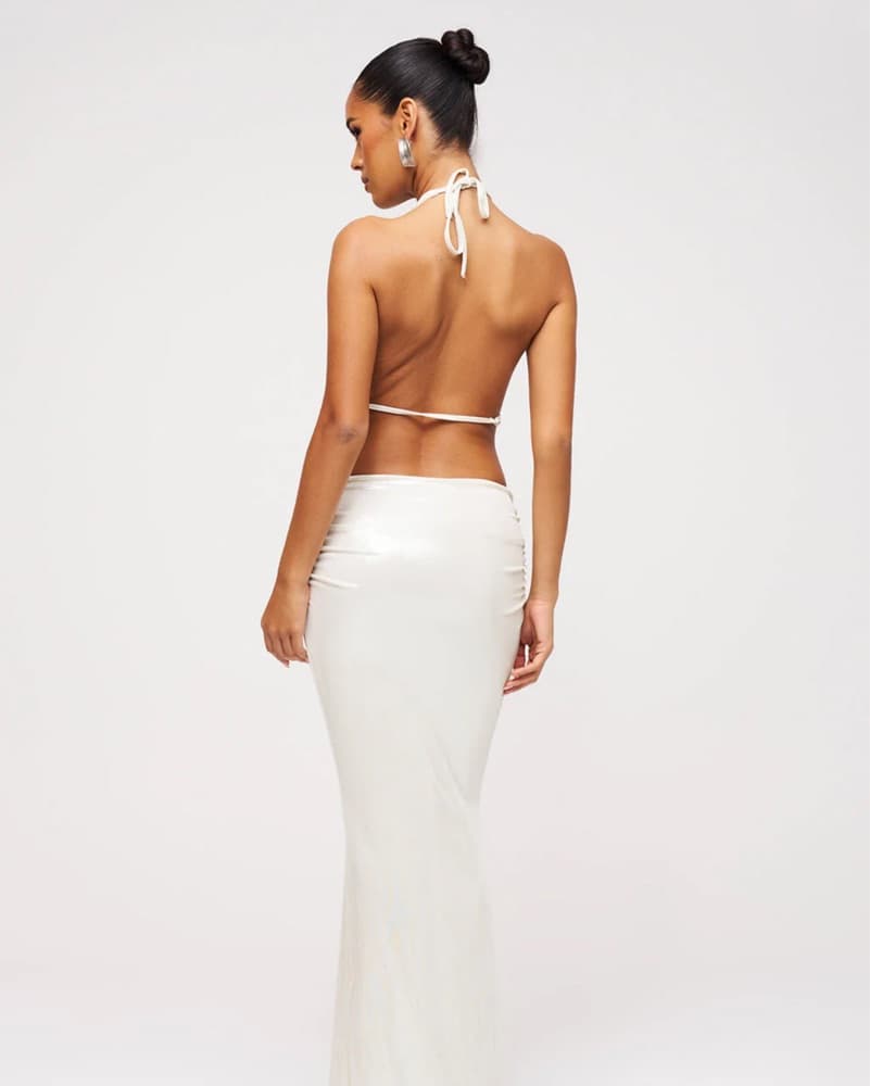 White Seashell Cowl Neck Halter Top - Image 4