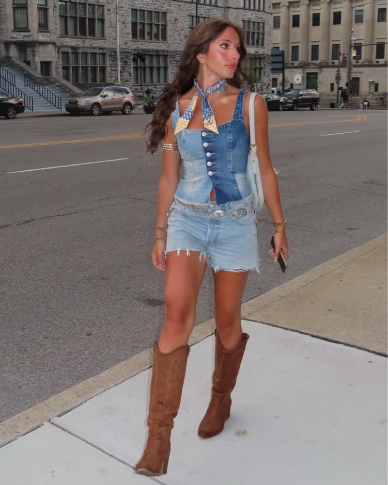 Chic Multi Denim Vest Short Set - Image 1