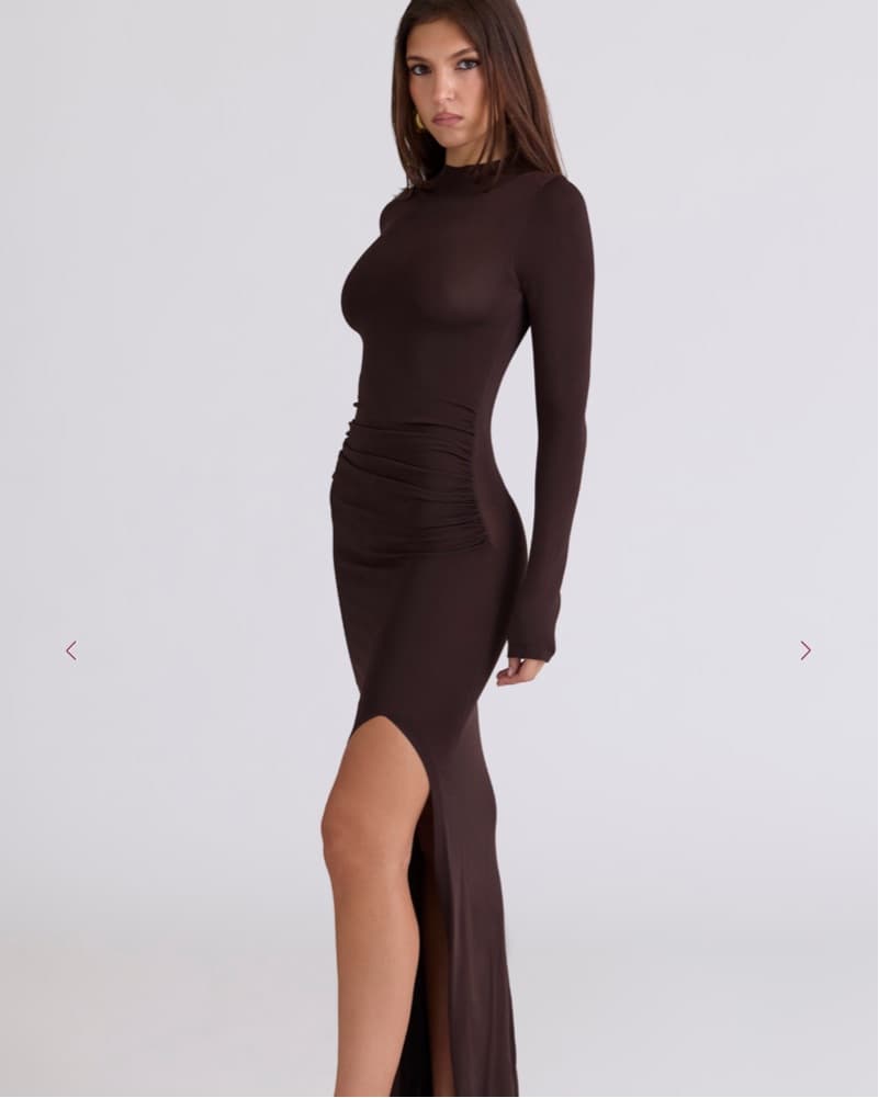Brown thigh slit maxi dress - Image 3