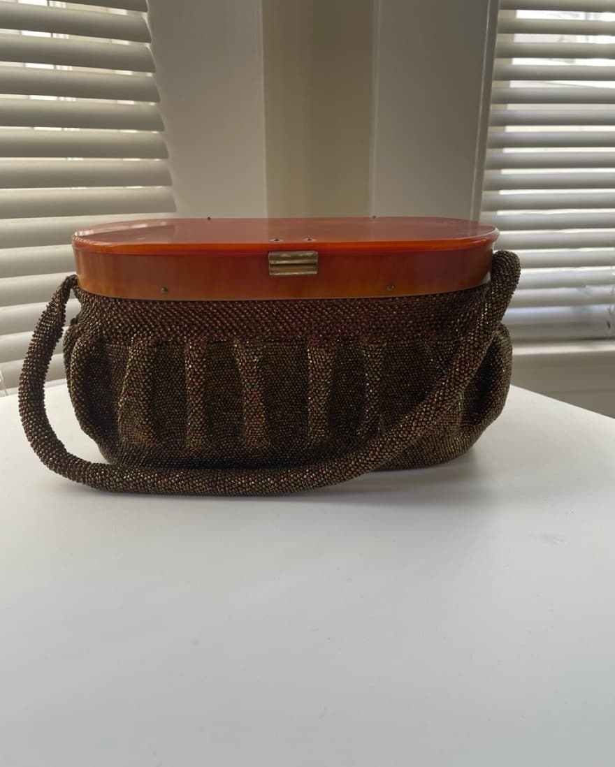 Vintage Brown Beaded Bag - Image 3