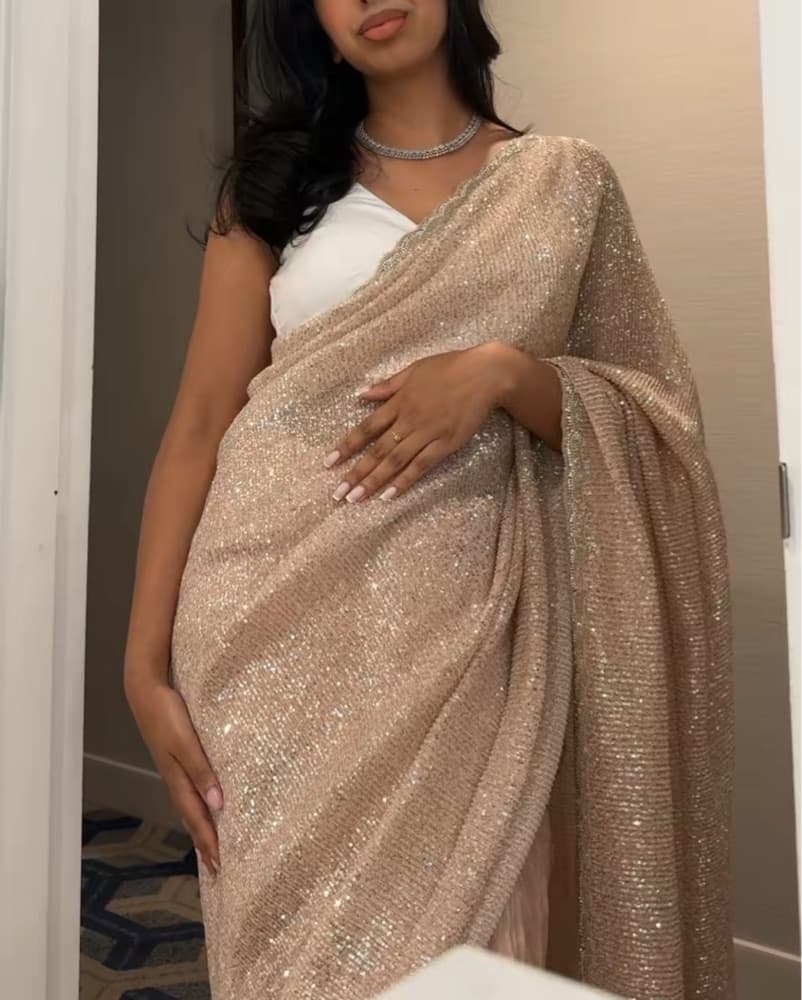 Sparkly Champagne Saree/Indian wear - Image 1