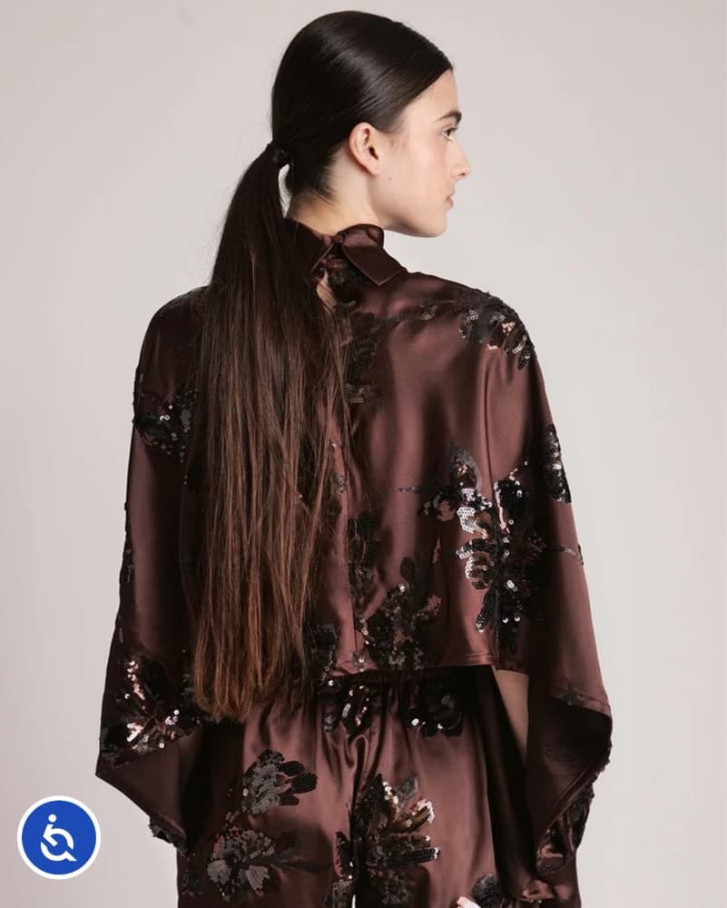 Sabina Musayev Satin Brown Cape Top - Image 2