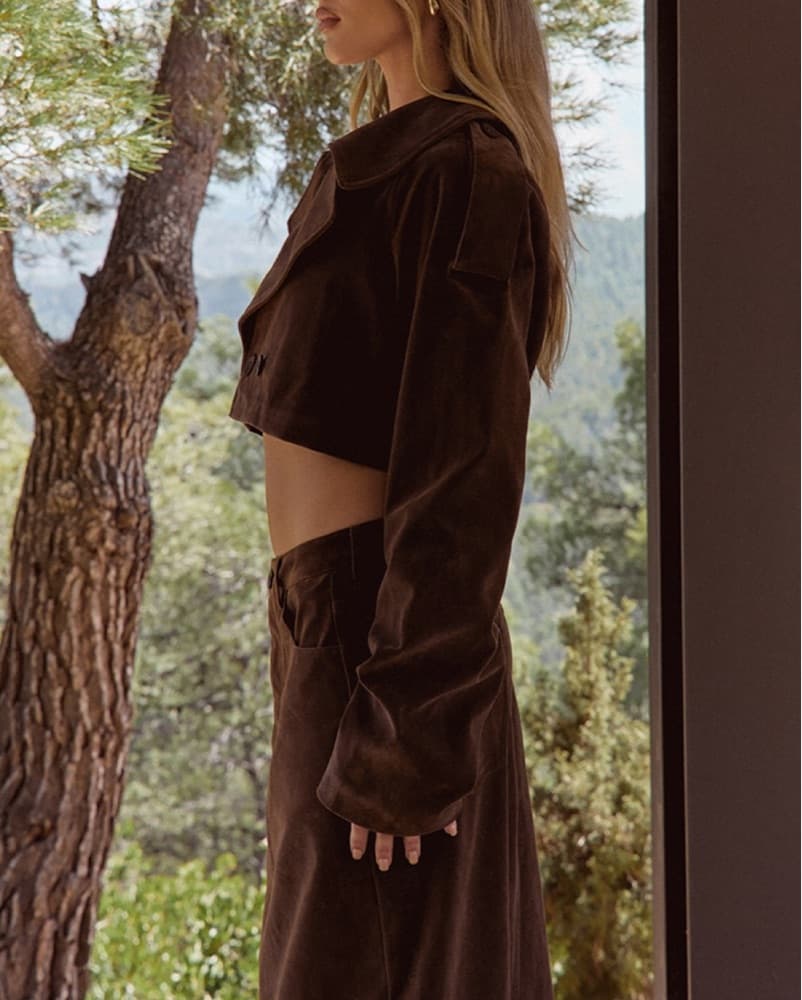 Brown Faux Suede Skirt Set  - Image 3