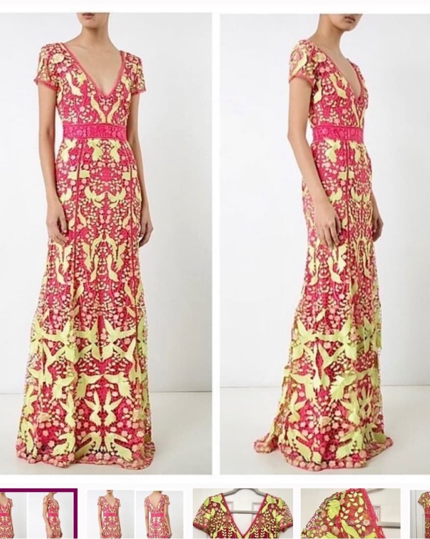 Marchesa Notte Pink And Yellow Lace Dres - Image 1