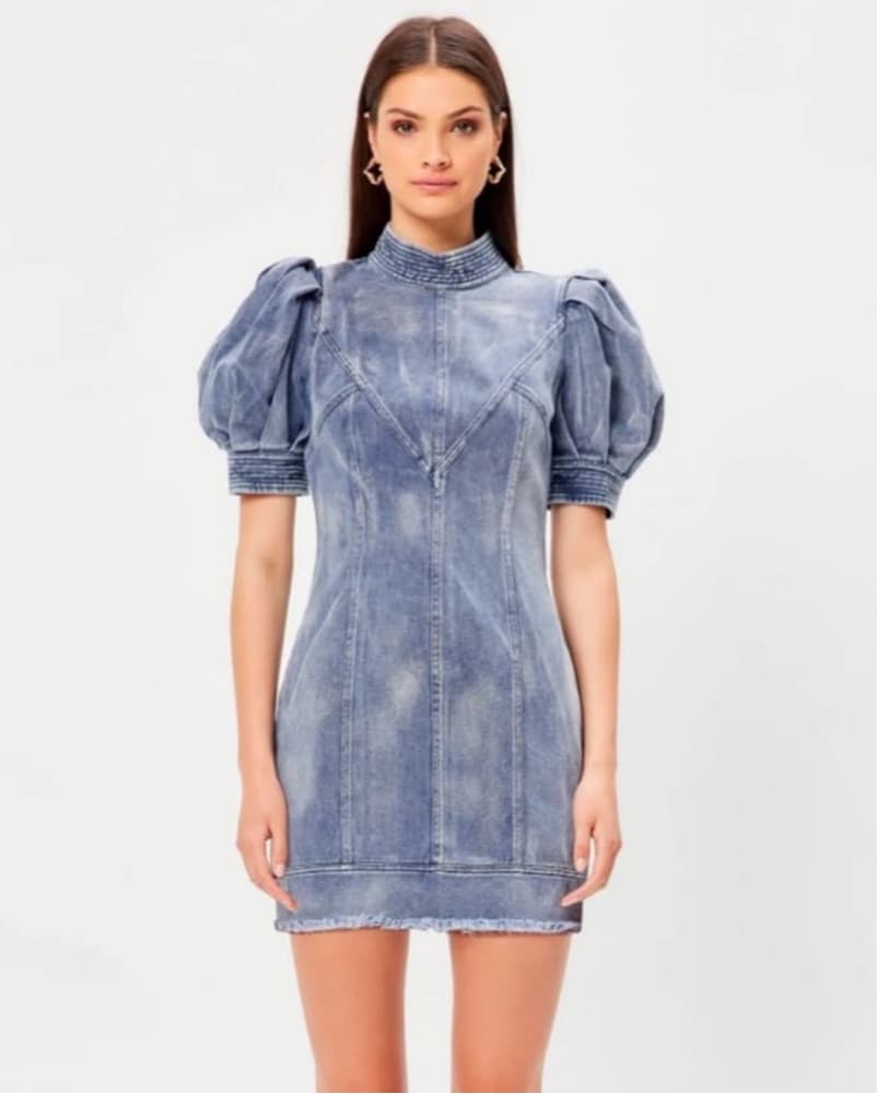 Elliatt Puffed Sleeve Denim Dress - Image 1