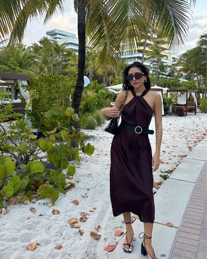 Chic Brown Satin Halter Shift Dress - Image 4