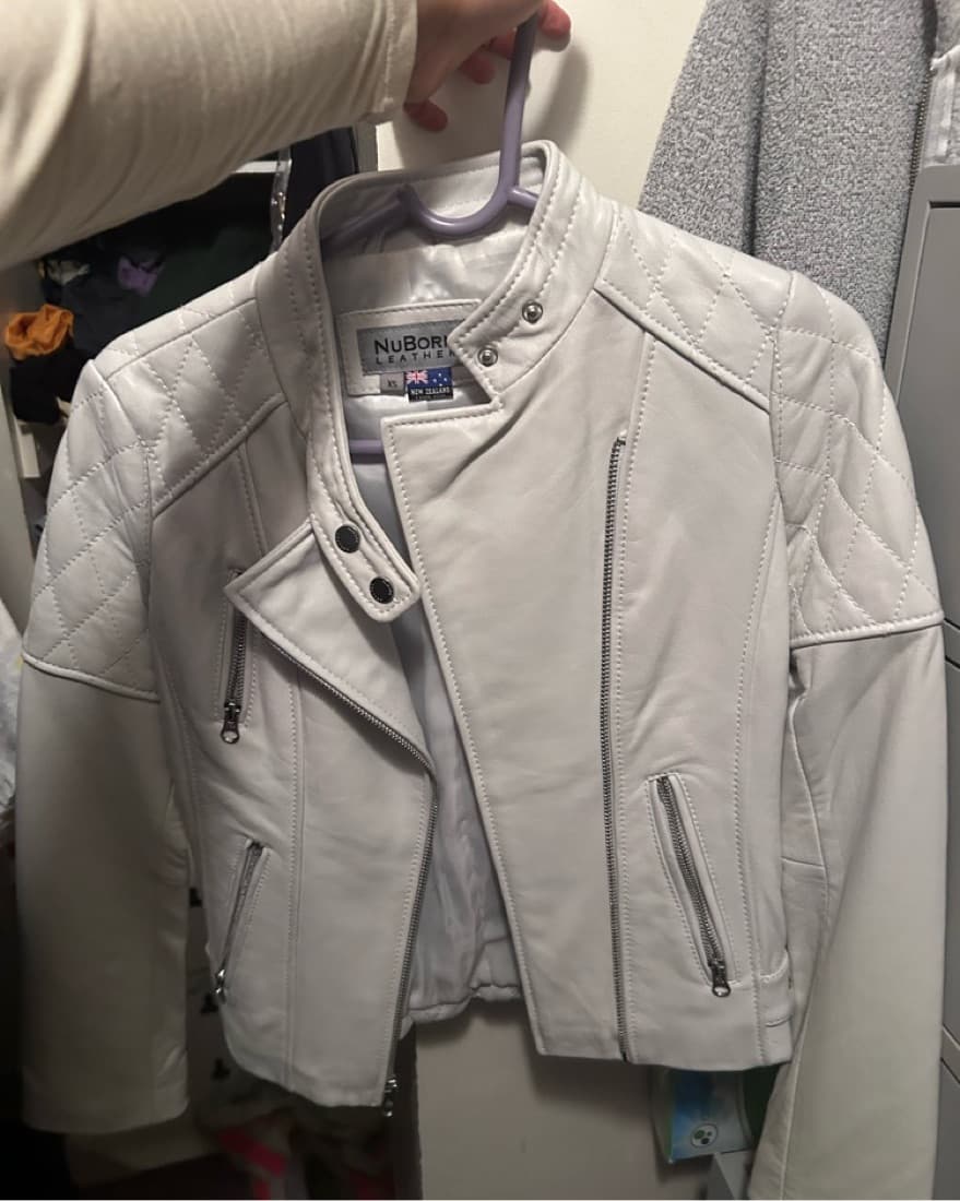 White Biker Leather Jacket  - Image 1
