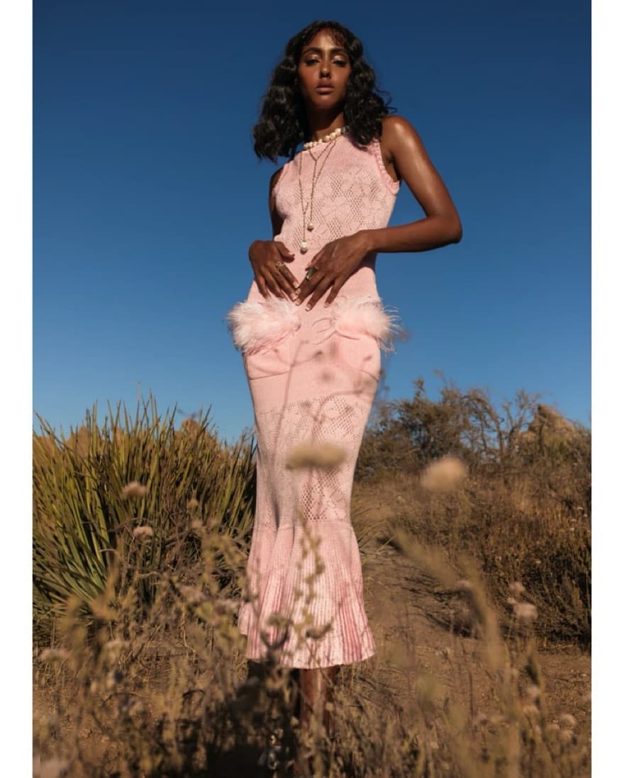 Andreeva Pink Rose Knit Feather Dress - Image 4