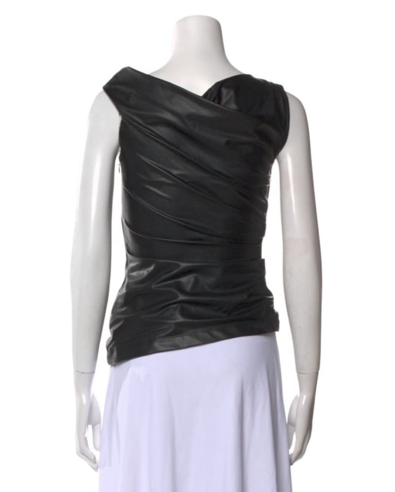 Sleek Black Leather Draped Top - Image 3