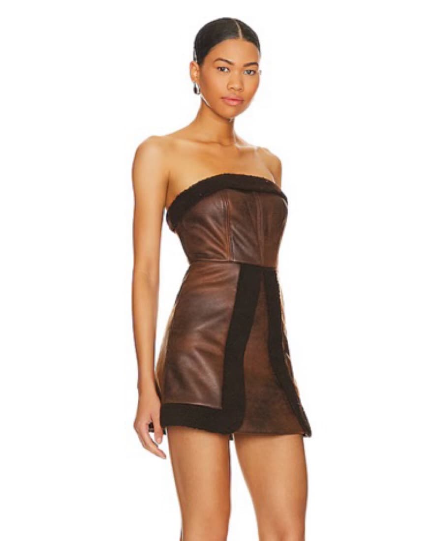 Revolve Faux Leather Brown Mini Dress - Image 2