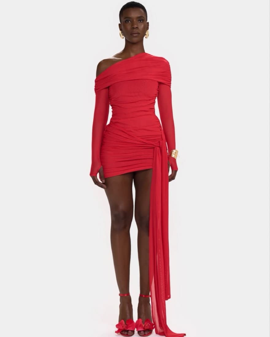 Radiant Red One-Shoulder Ruched Mini Dress - Image 3