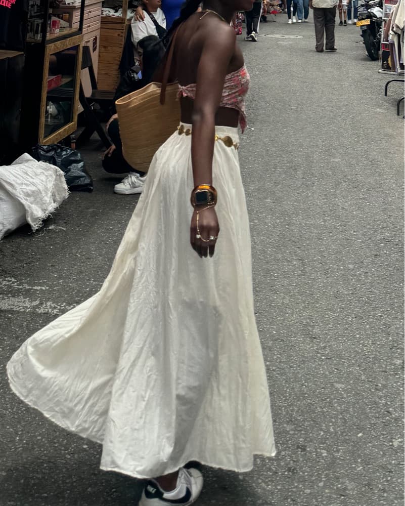 Elegant White Maxi Skirt with Floral Accents - Image 2