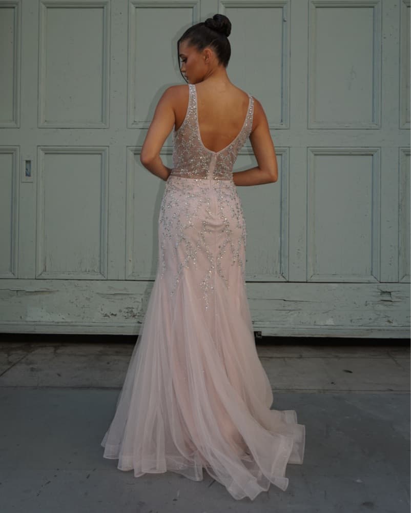 Elegant Sequin Gown in Blush - Image 2