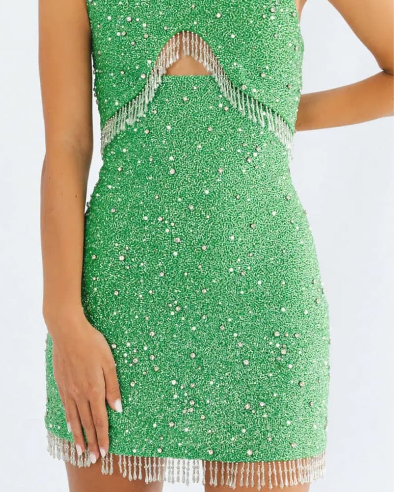 Artemus Green Tassled Mini Dress - Image 3