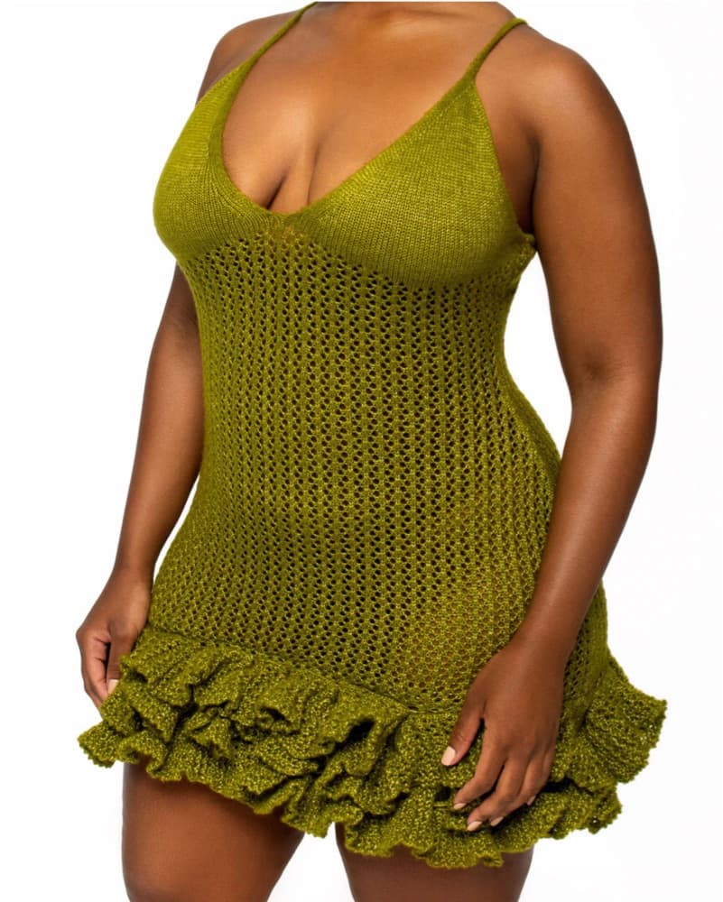 Hanifa Green Crochet Mini Dress - Image 4
