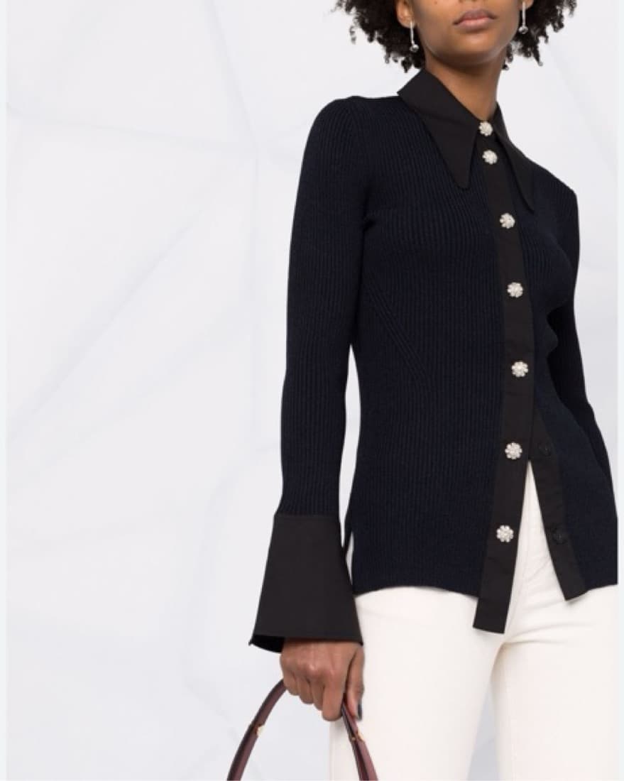 Ganni Crystal Ribbed Collared Sweater - Image 2