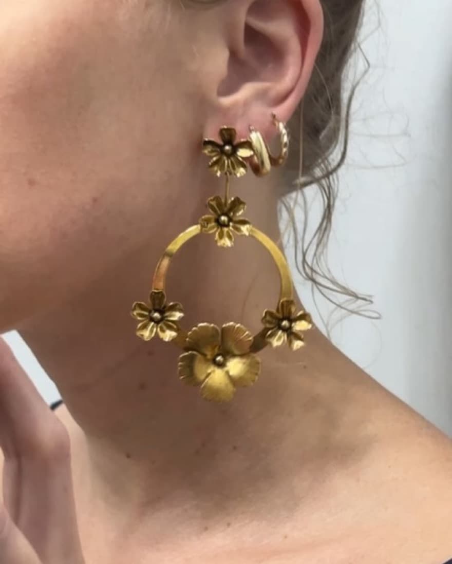 Jennifer Behr Gold Floral Hoop Earrings - Image 2