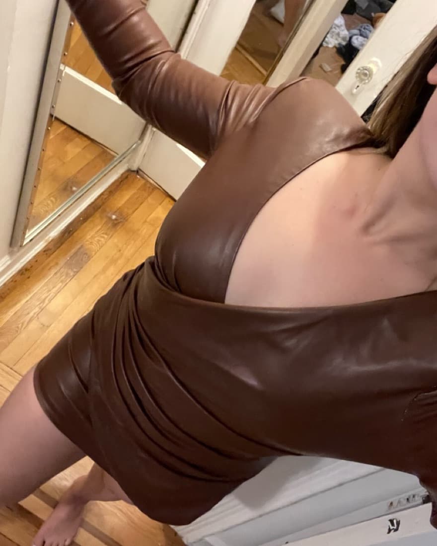 Brown Leather Shoulderpad Dress - Image 1