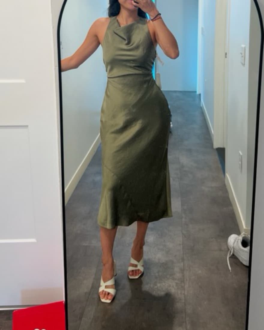Aritzia Sage Green Satin Midi Dres - Image 2