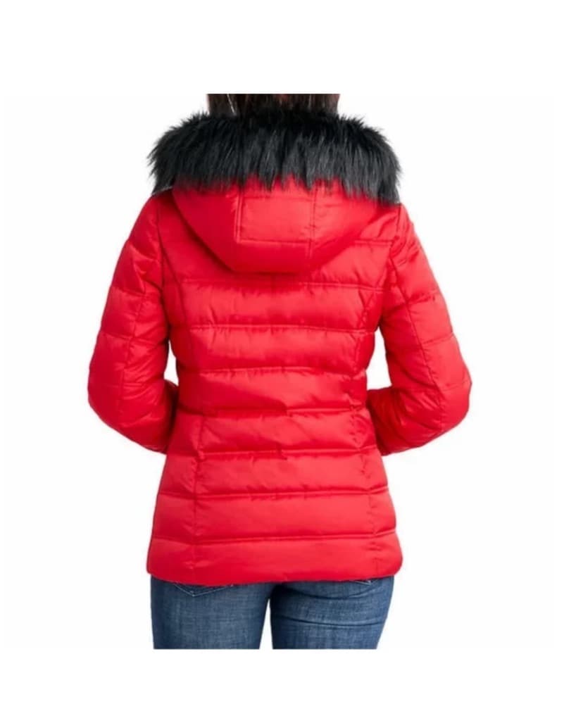 Warm & Cozy Red Puffer Jacket Faux Fur  - Image 3