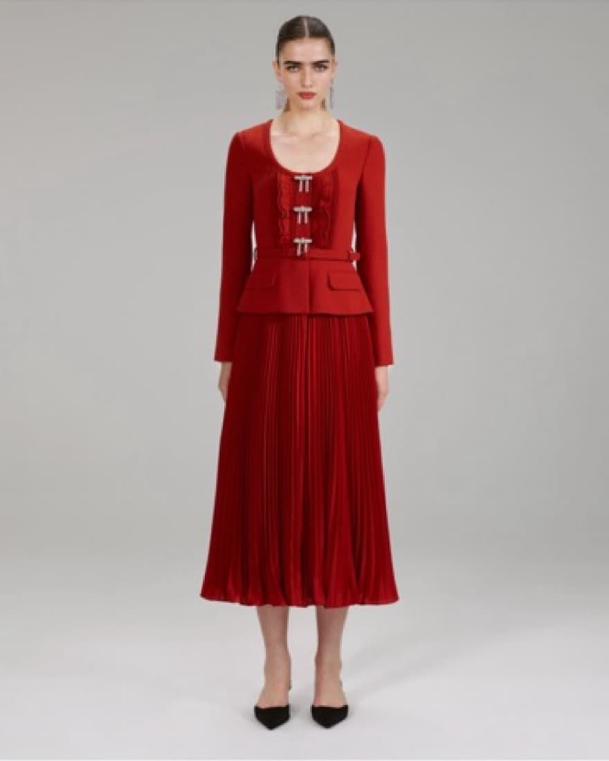 Self Portrait Red Midi Holiday Dress - Image 4