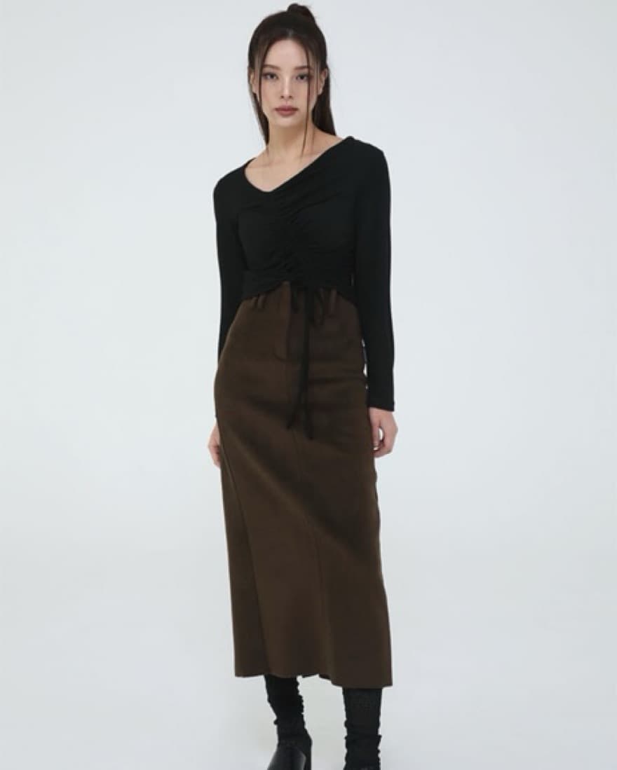 Khaki Long Wool Skirt - Image 2